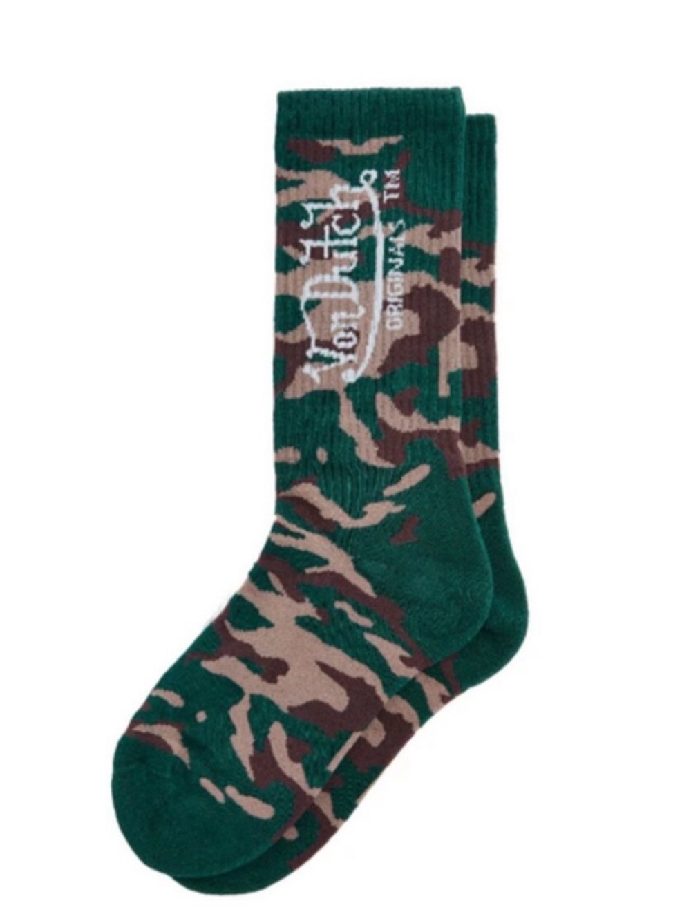 Von Dutch Green Camouflage Crew Socks with Logo
